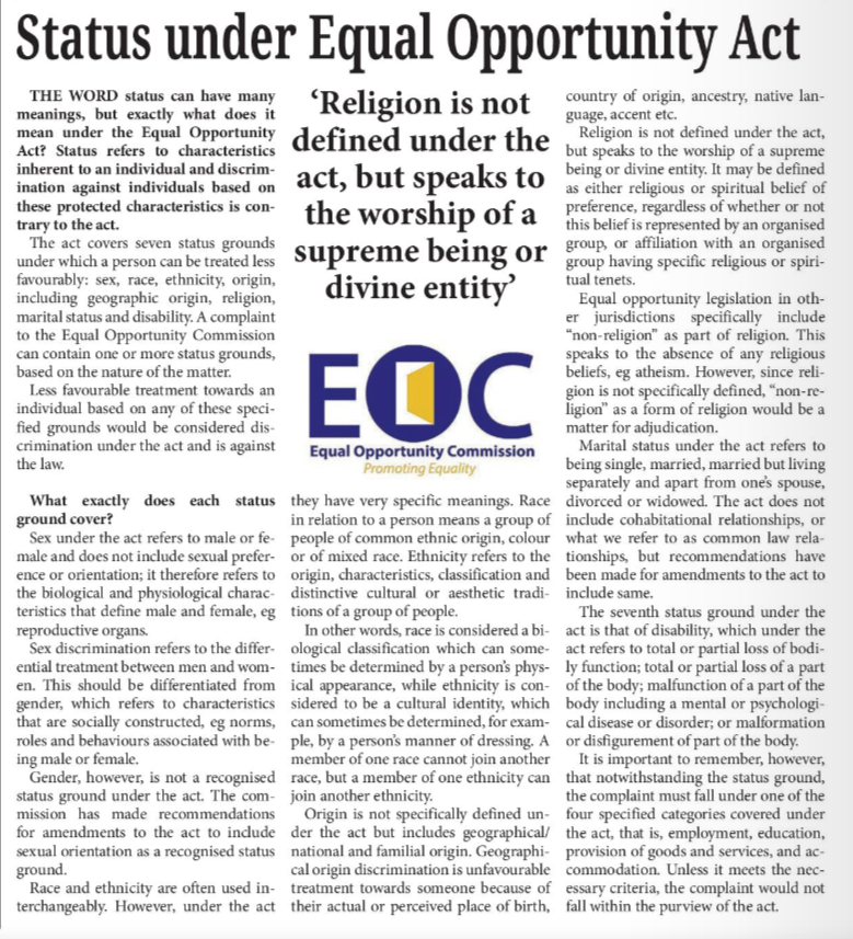 Status under Equal Opportunity Act
